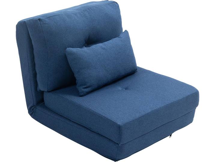 HOMCOM Fauteuil convertible 1 place fauteuil paresseux lit chauffeuse 1 place - coussin inclus\, dossier réglable - salon\, charge 120 kg\, tissu lin bleu foncé