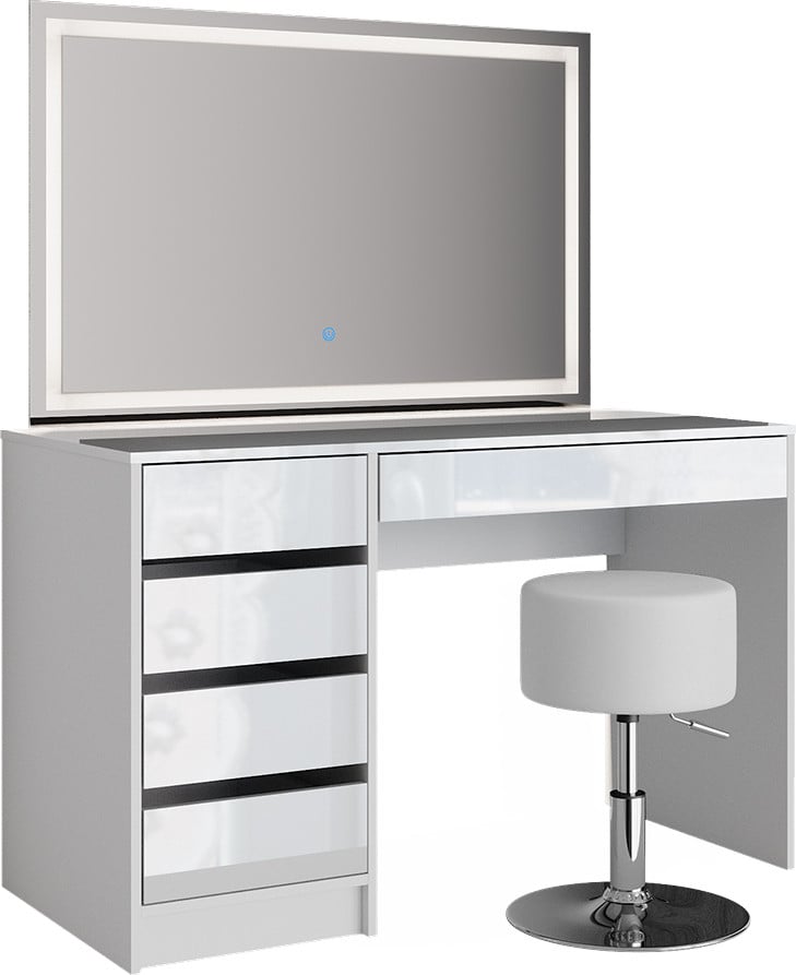 Vicco Kaptafelset Sherry Wit met LED-spiegel en kruk, Breedte: 120 cm