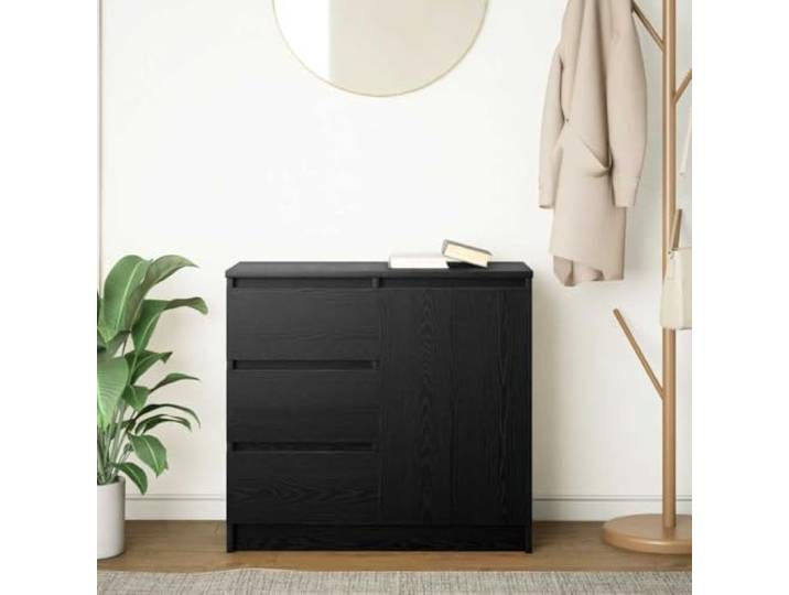 KTHLBRH Sideboard mit Schublade Eiche schwarz 71 x 35 x 65 cm aus 1 Tür, 3 Schubladen, 1 Einlegeboden, individuelle Installation, einfache Wartung
