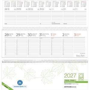 Zettler Tischkalender 116-0700, Recycling, Wochenkalender quer, 1 Woche = 2 Seiten, 30 x 10 cm, Jahr 2027