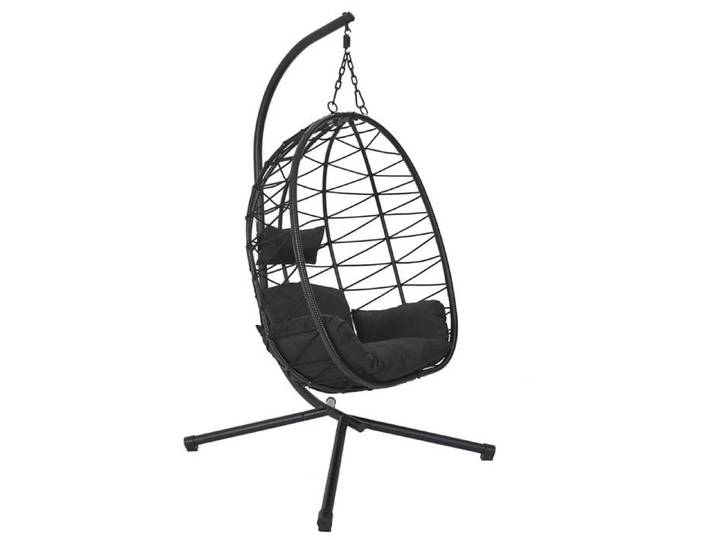 MALOA - Fauteuil Suspendu en Rotin Synthétique avec Pied Métal Noir