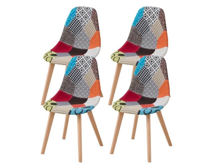 EGOONM Lot de 4 chaises de salle à manger nordiques médiévales avec pieds en bois de hêtre, tissu patchwork pour cuisine, salle à manger, salon