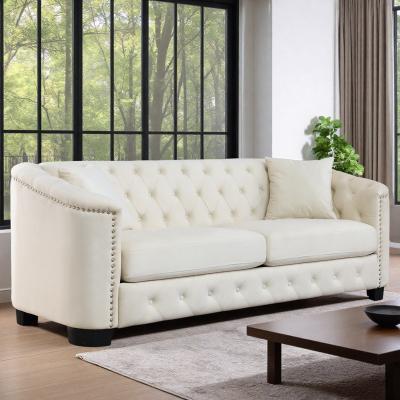 Velvet Chesterfield Sofa with Tufted Backrest and Nailhead Arms