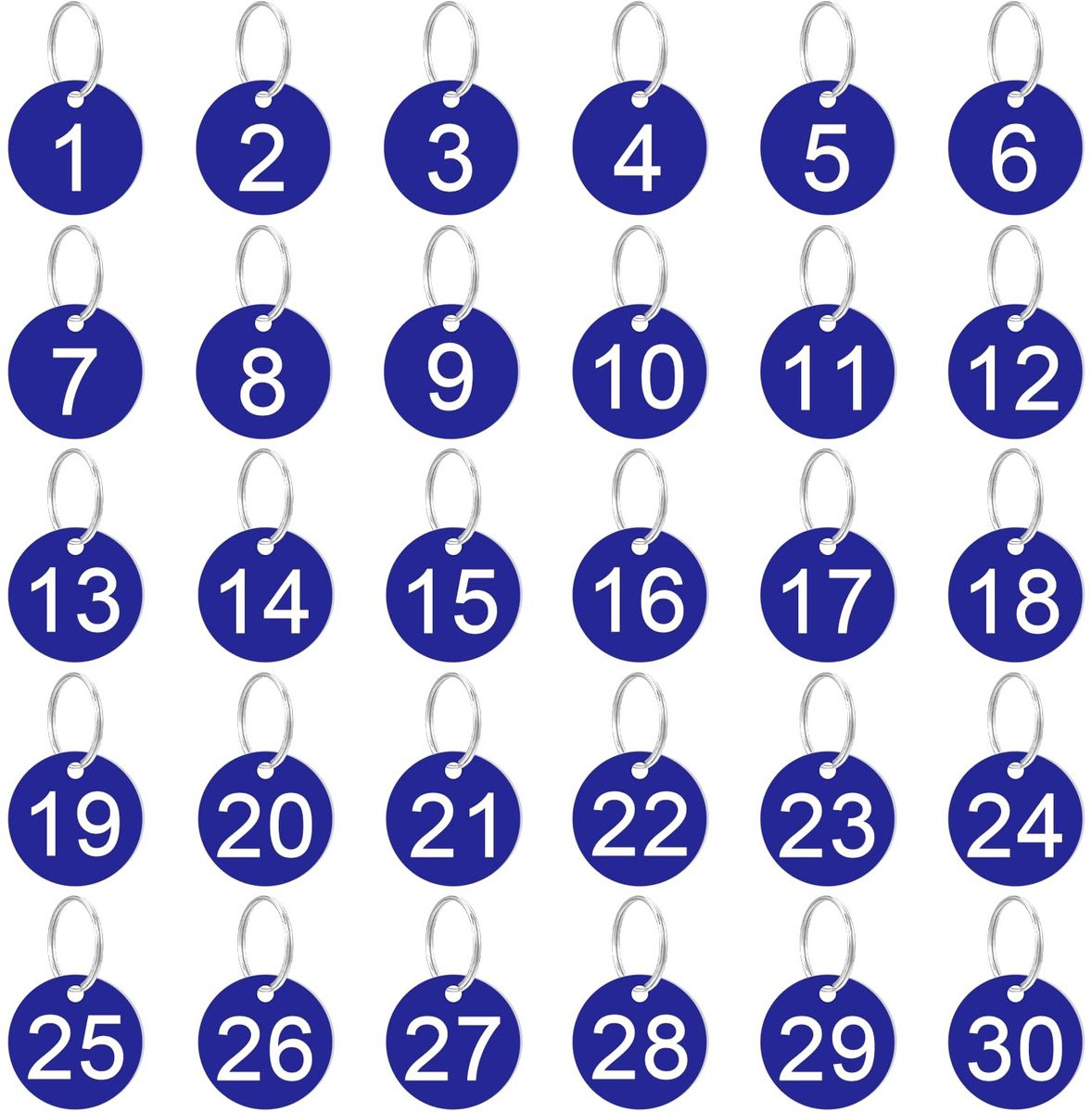 Dailygoods Nummerlabels 1-30 - Ronde Sleutelhangers - Donkerblauw