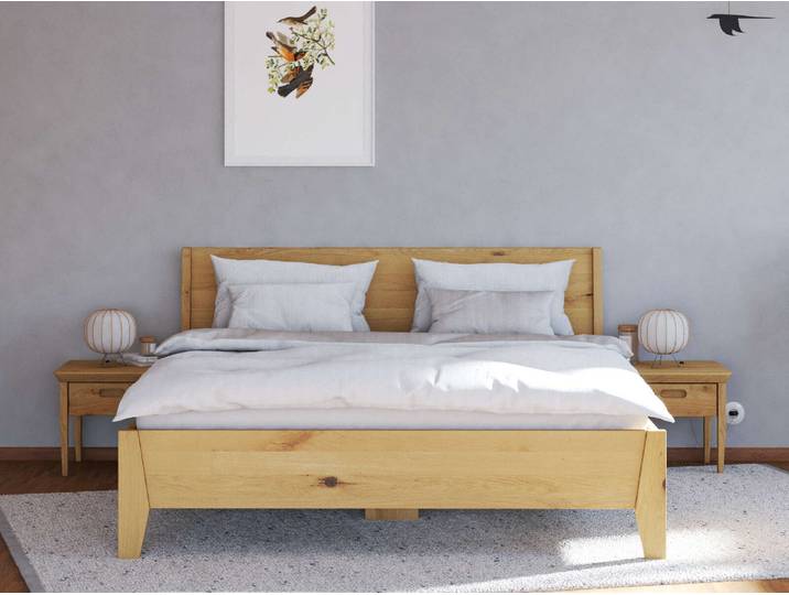 Wildeichenbett Hell „Benjamin“ 100 x 220 cm Massivholz Wildeiche Hell