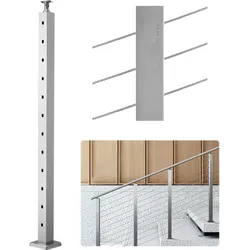VEVOR Kabelgeländerpfosten, 107x5x5 cm Geländerpfosten, mit 30° vorgebohrten Löchern, Edelstahl mit horizontaler und gebogener Halterung, 1 Stück, Silber, 1JZLGZXYS1062TLWC001V0