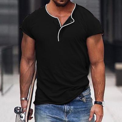 Herren T Shirt Henley Shirt Glatt Henley Casual Kurzarm Button-Down Bekleidung Klassisch Brautkleider schlicht Wesentlich