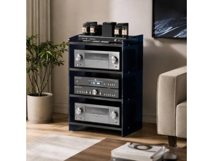 YHTCSXMD Acryl HiFi Rack, 3- oder 4-stufiges Audio-Regal Dickes Acryl und Holzplatten, verstellbare Ablagen für Audiogeräte im Wohnzimmer(C,H 31.3in/79.4cm)