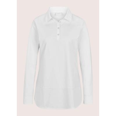 Hemdbluse MADELEINE "Bluse Sportive Bluse im Materialmix", Damen, Gr. 46, weiß, Modern, slim fit, V-Ausschnitt, Blusen Hemdbluse