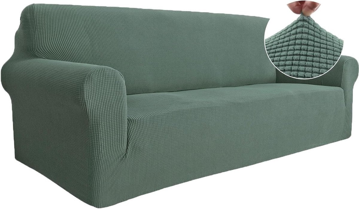 Groene elastische bankhoes voor 3-zits banken met anti-slip schuim om je meubels te beschermen
