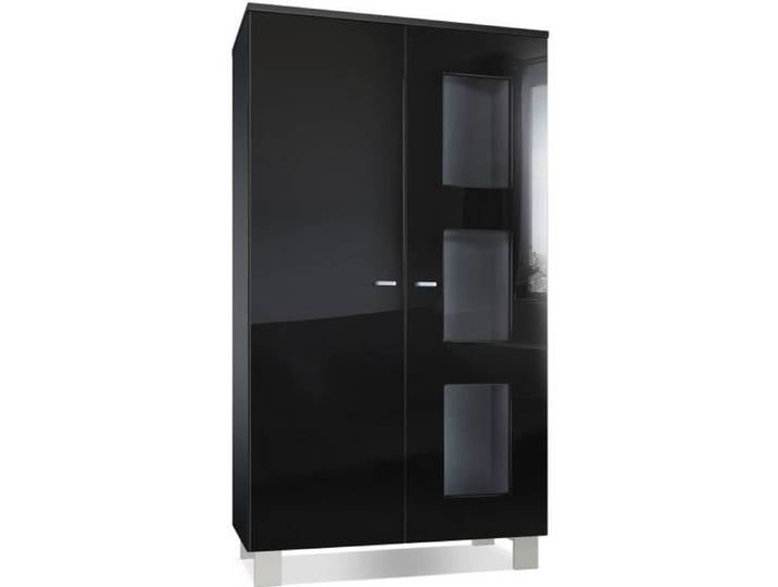 Vladon Vitrine Armoire Denjo Corps en Noir mat - Façades en Noir haute brillance
