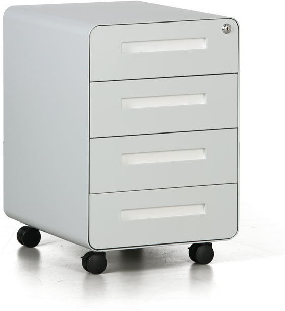 B2B Partner Metall-Schreibtischcontainer, Metall-Rollcontainer ROUND, 4 Schubladen, grau
