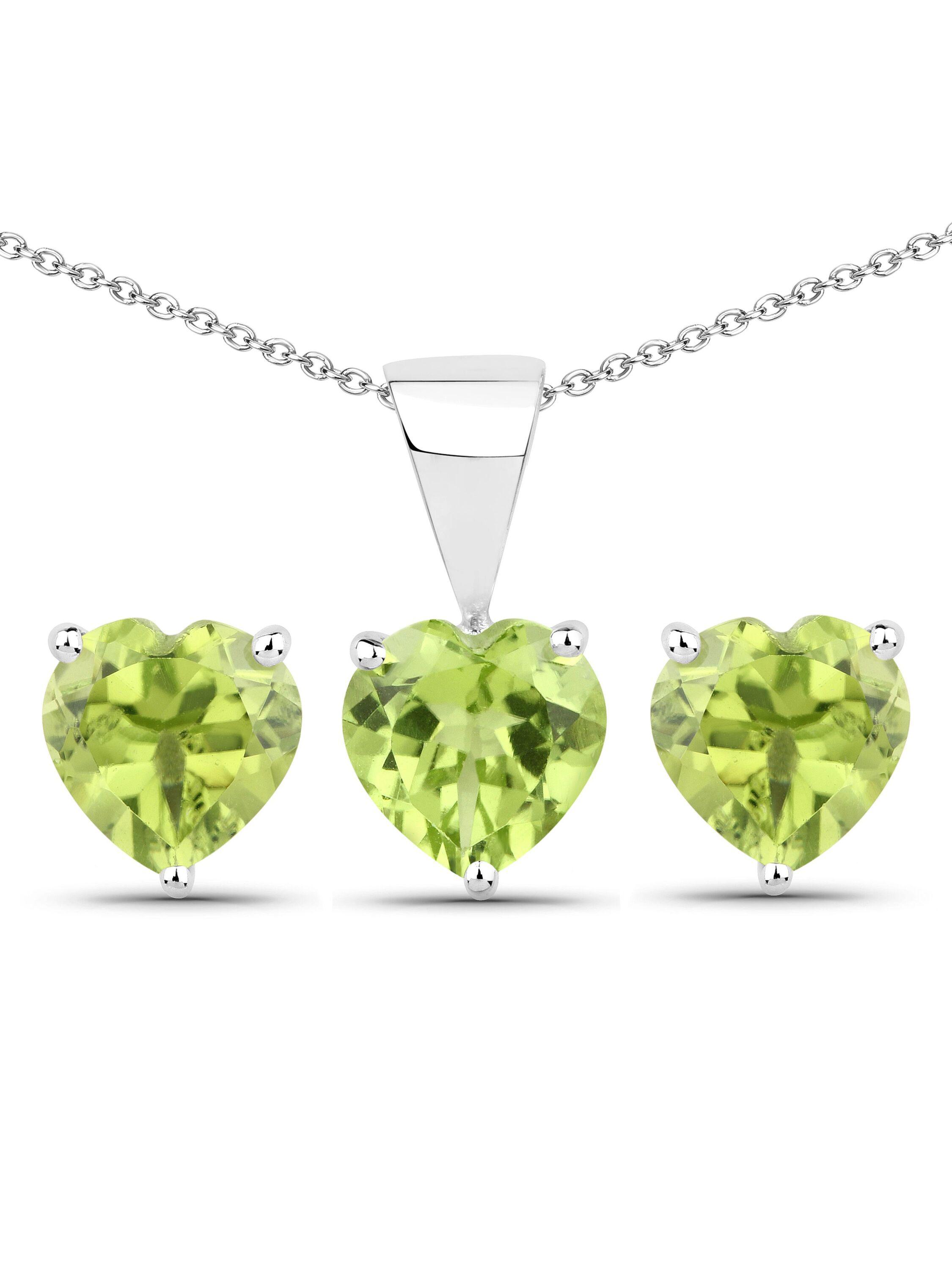 Vira Jewels Schmuck-Set Silber 925 rhodiniert Ohrringe und Halskette mit echtem Peridot in Herzform