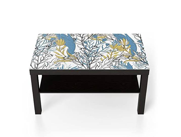 DEQORI Glastisch schwarz groß 90x50 cm Motiv Detailreiche Gewächse ausgefallener Beistelltisch aus Glas Hochglanz Couchtisch fürs Wohnzimmer moderner Couch Tisch mit Design