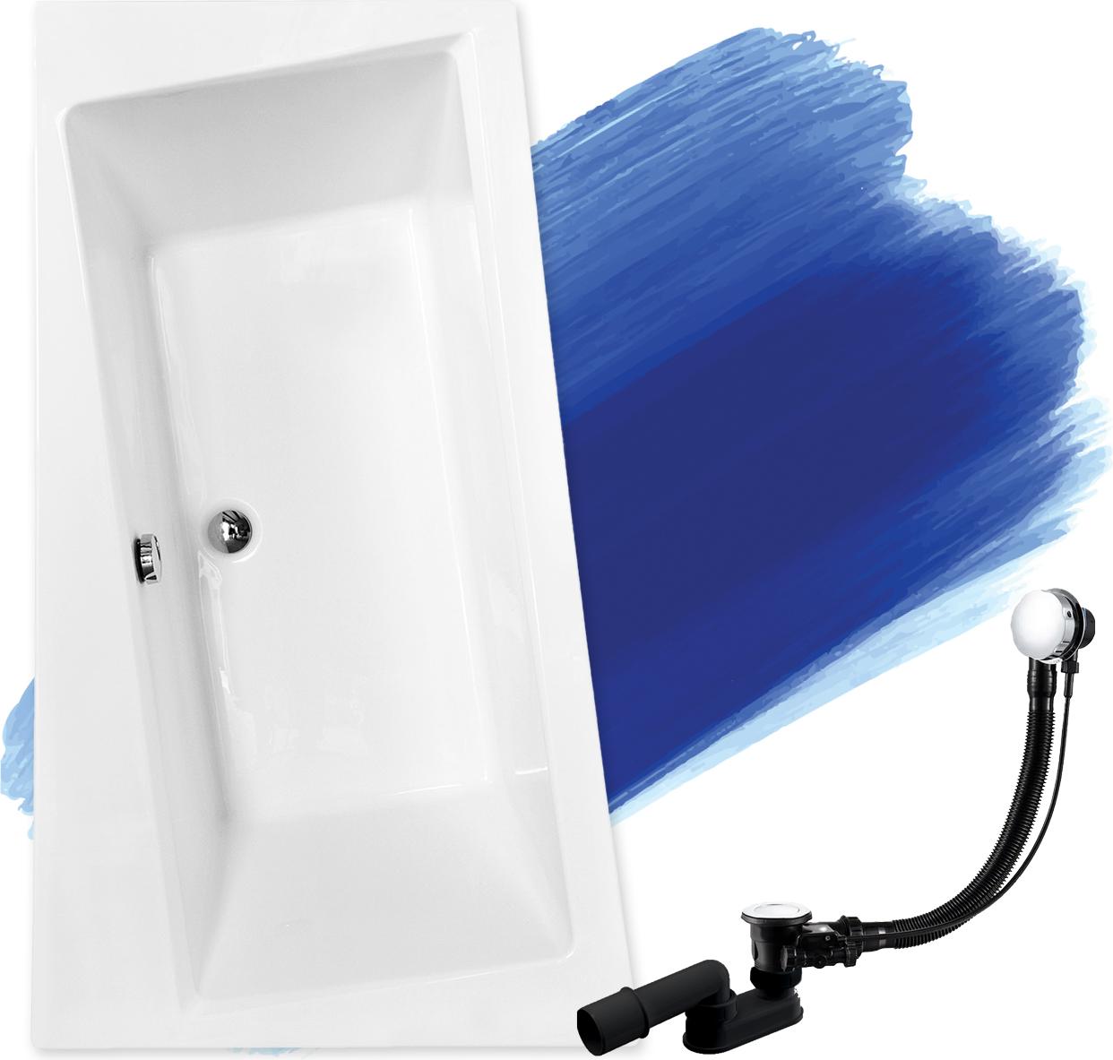BADLAND Eckbadewanne Rechteck Badewanne Infinity LINKS 160x100 mit Ablaufgarnitur und Füßen GRATIS ohne Verkleidung