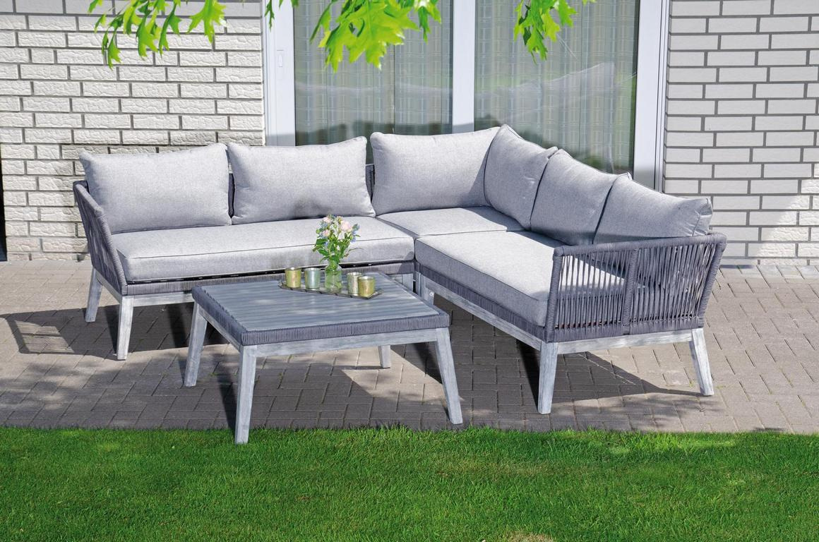 MUESING Lounge-Gruppe Bella Ecksofa mit Tisch Alu/Akazie/Polyrope 16929307