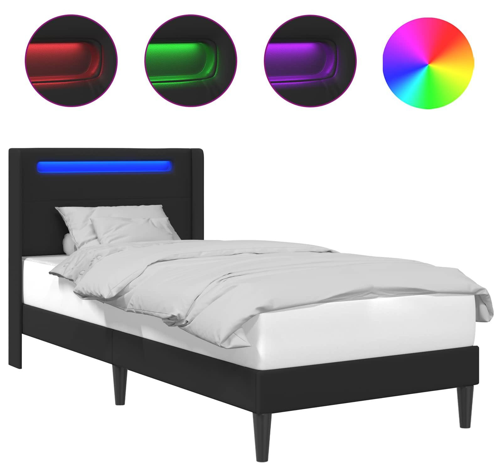 vidaXL Bedframe met LED-lichtbalk, zwart, kunstleer, 90 x 190 cm