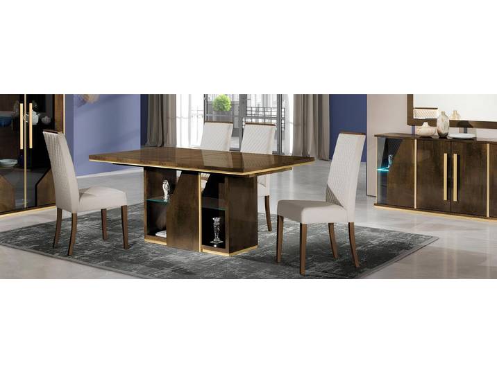 JVmoebel Esstisch Hochglanz brauner Holz Tisch im Art Deco Design mit Regal (Packung, 1-St., Tisch), Made in Europa