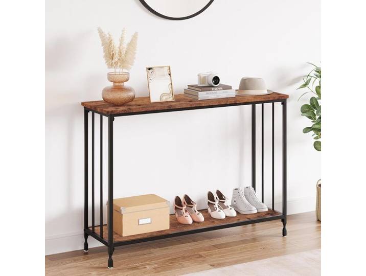 Table Console Étroite Console Meuble Table d'Entrée avec Étagère en Bois Structure en Métal pour Couloir Entrée 105x30x81 cm