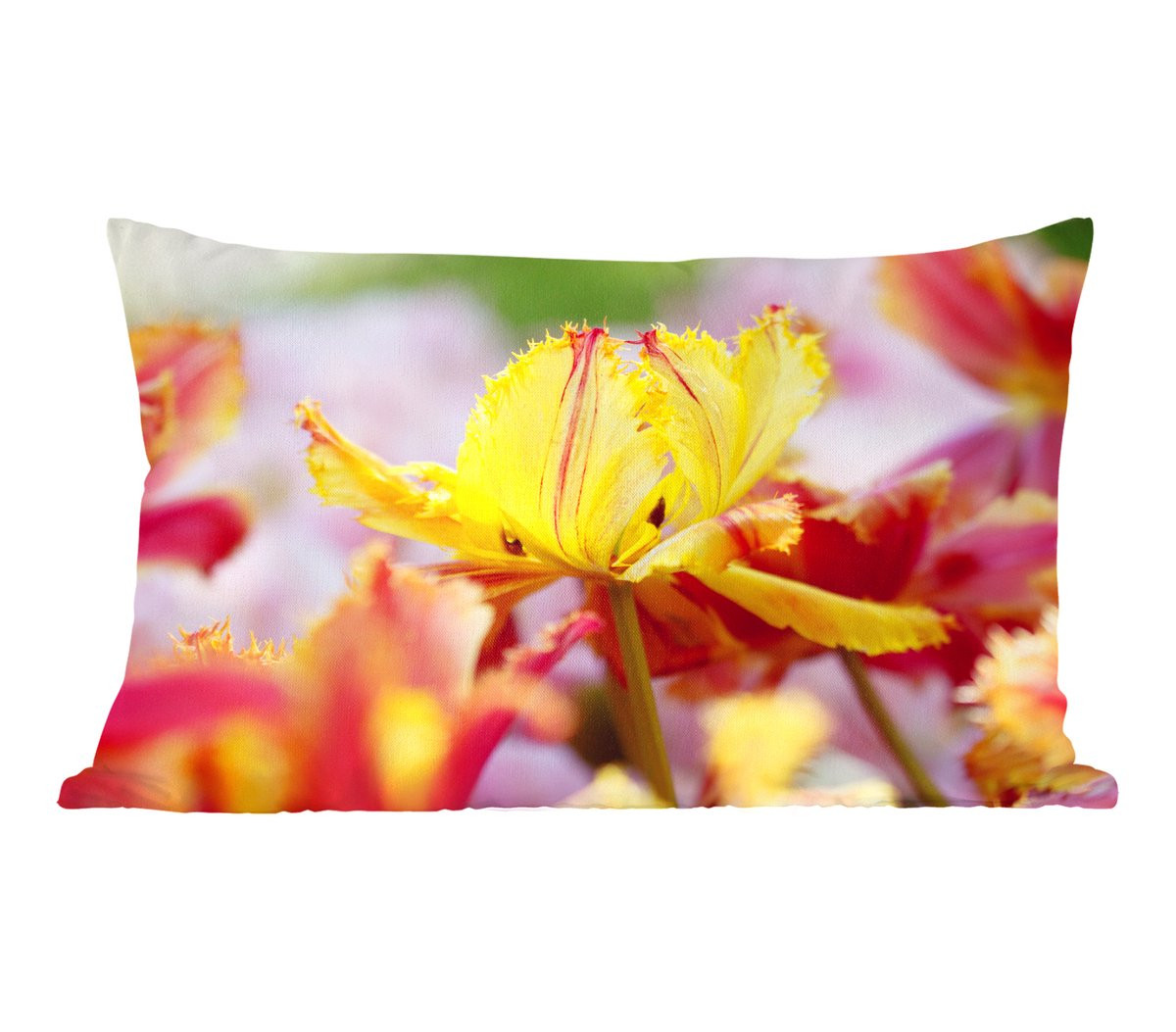 Katoenen sierkussen met tulp print - 60 x 40 cm