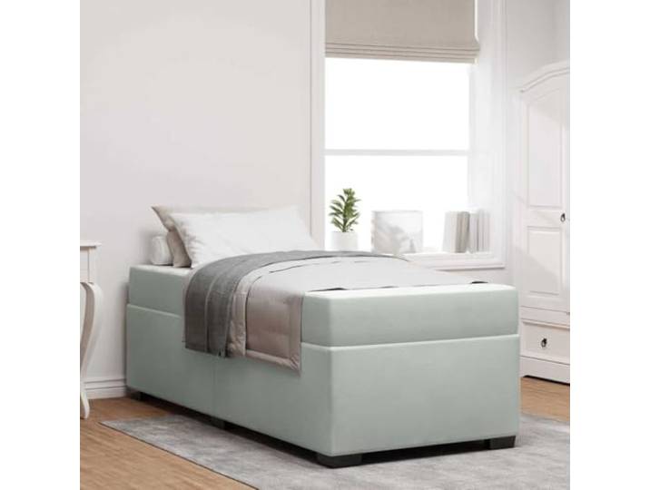 Samtbezug Stabilität Schlafzimmer Elegant Hellgrau 80 x 200 cm Samt Bettgestell mit Taschenfederkern Matratze Hellgrau 80x200 cm Holzstoff Einzelbett Lattenrost Stilvoll Schlafzimmer Möbel