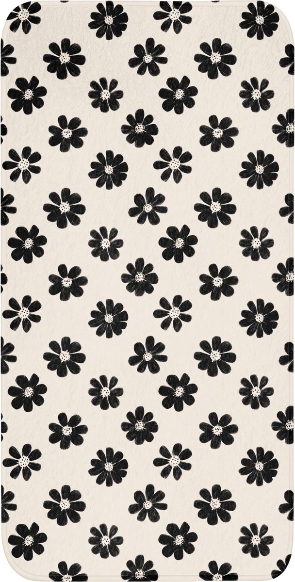 OnlyWow Badmat Grafisch Madeliefjes - Antislip - Zwart - Beige - 60 x 120 cm