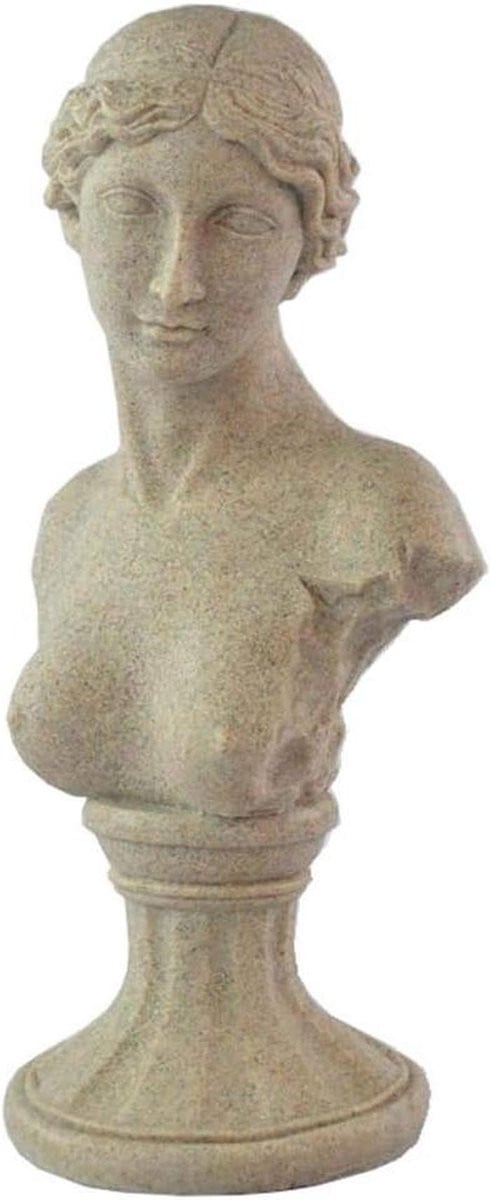 Venus Buste Standbeeld - Godin Sculptuur van Zandsteen - Zandkleurige Interieur Decoratie in Oude Griekse Stijl - Hoogte: 34.5 cm