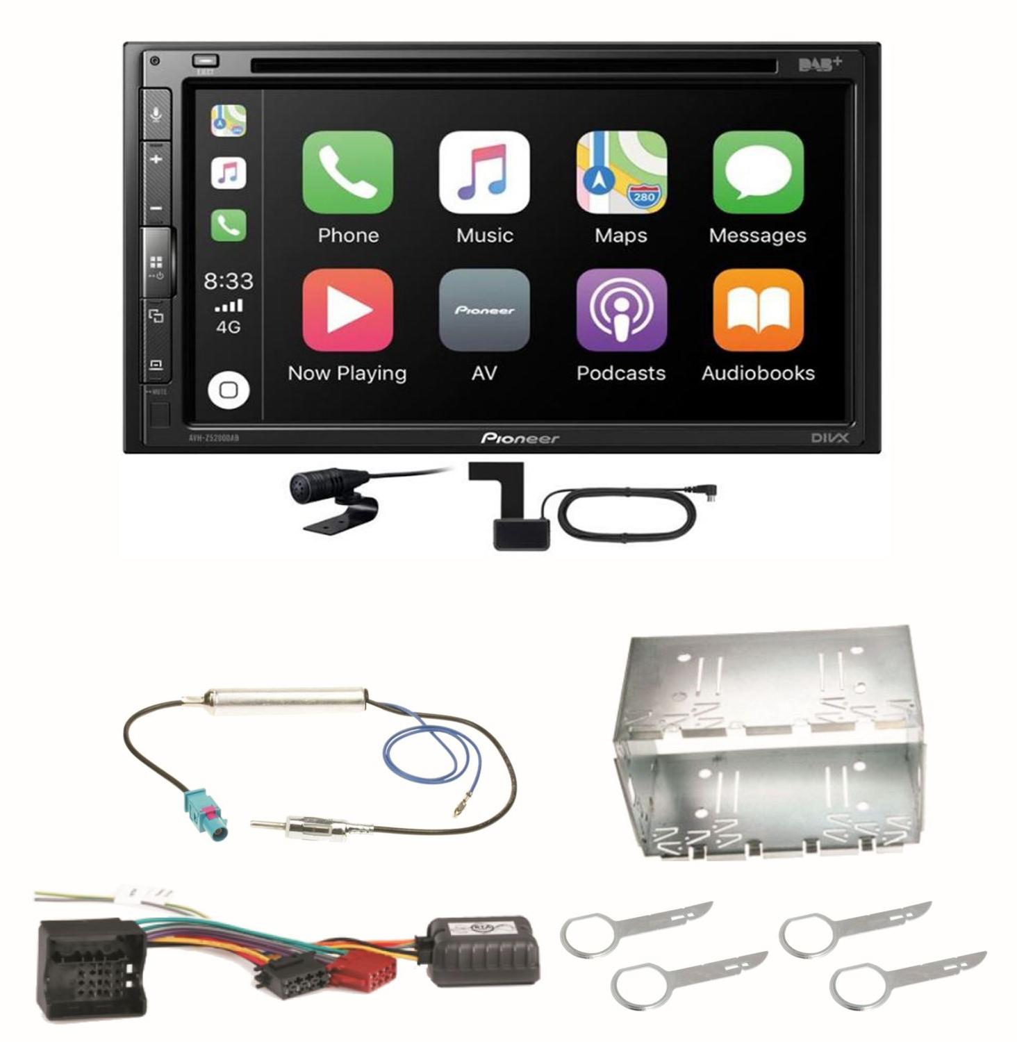 Pioneer AVH-Z5200DAB Android Auto Carplay Bluetooth Einbauset für Fox Polo 9N3