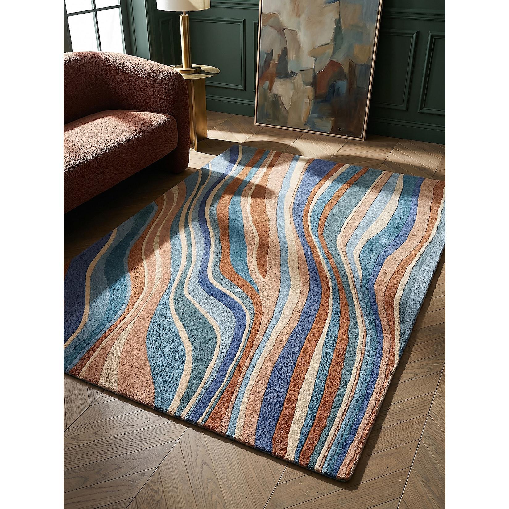 Wollteppich abstrakt Blau-Bunt 160 x 230 cm - DERWENT Kadima Design