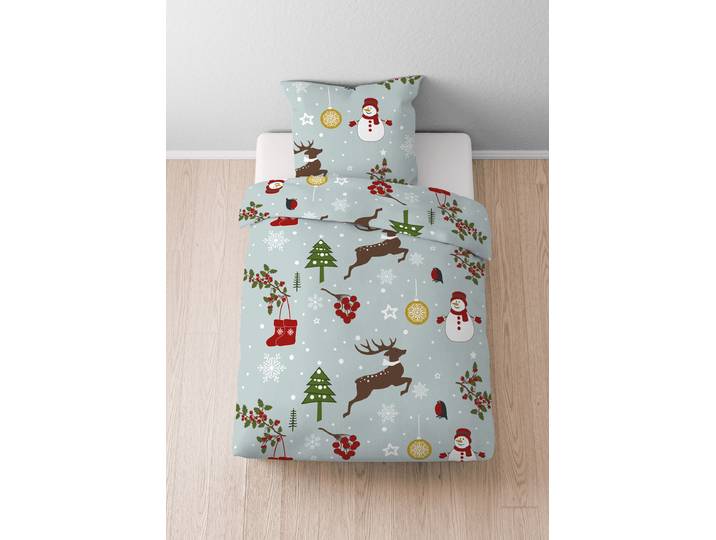 Housse de couette Biber Noël 155 x 220 cm + oreiller 80 x 80 cm Bleu