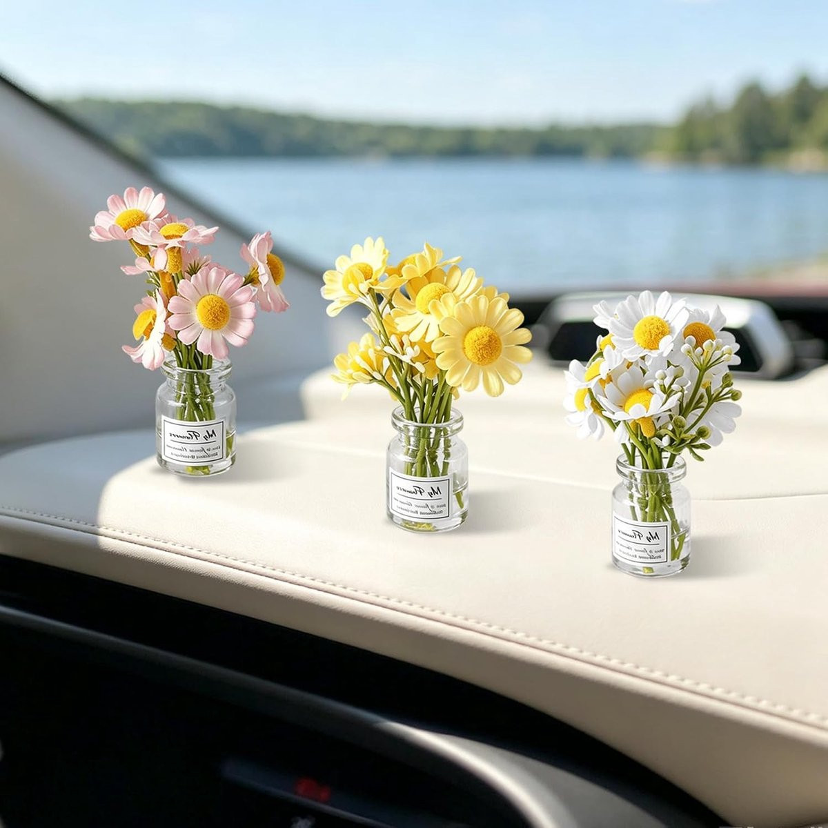 Mini Daisy Auto Decor Set - Leuke Dashboard Accessoires en Bloem Ornamenten voor Auto en Kantoor