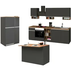 Dmora Vollständige Küche Danderso, Set mit Speisekammer, Küchenzeile Schrank, 100 % Made in Italy, Anthrazit und Eiche