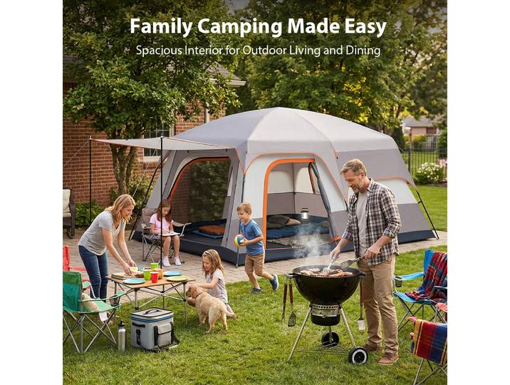 Tente de camping familiale avec sac de rangement de grande capacité, tente de protection solaire, tente de voyage portable, tente de vacances avec sol cousu et moustiquaire