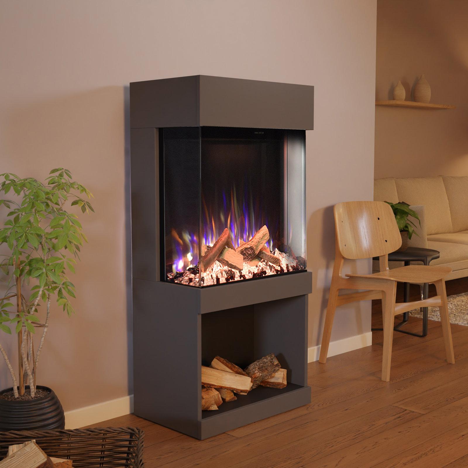 Glow Fire Elektrokamin 'PR12' in Grau| LED Standkamin in grau mit Heizung (1500 W) | HxBxT: 130x61,5x40cm