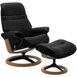 Stressless Sessel mit Hocker Sunrise Signature Leder Schwarz Batick Black L (Large)