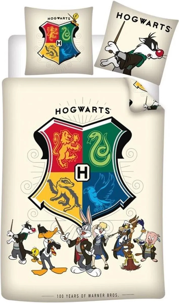 Looney Tunes Dekbedovertrek Hogwarts Houses 140 x 200 cm voor volwassenen