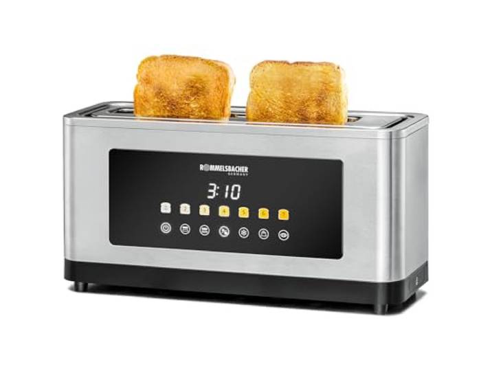 ROMMELSBACHER Automatik Langschlitz Toaster TOL 1000 2 Scheiben, 7 Bräunungsstufen, Motorische Liftfunktion, Countdown-Anzeige, Touch Control, Zusatzfunktionen, Brötchenaufsatz