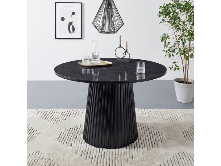 Esstisch GOODPRODUCT Roos , schwarz, B:120cm H:76cm T:120cm, MDF;Massive Esche;Metall;Keramik, Tische, Esstisch, Esstisch mit hochwertige Keramikoberfläche, massiver Holzfuss aus Esche