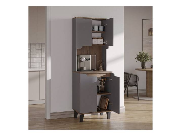 Roomart Küchenbuffet DEFNE mit Nische Kaffeebar Mikrowellenschrank Vorratsschrank, 5 Farben Offene Nische für Kaffeemaschine, 4 Türfächer