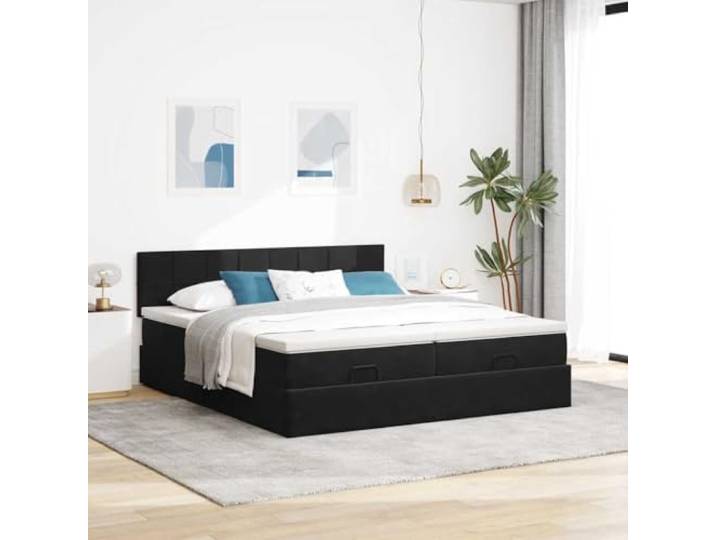 KTHLBRH Boxspringbett aus schwarzem Samt 160 x 200 cm mit Matratzen Hydraulischer Aufzug, 2 Taschenfederkernmatratzen, 2 Matratzenbezüge, Kopfteil im Lieferumfang enthalten