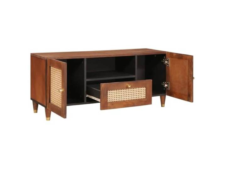 GPUTYGHN TV-Schrank Massivholz Mango Braun 105 x 33,5 x 46 cm Rechteckig, Mit Regal, Robust, Einfache Montage, Für Wohnzimmer