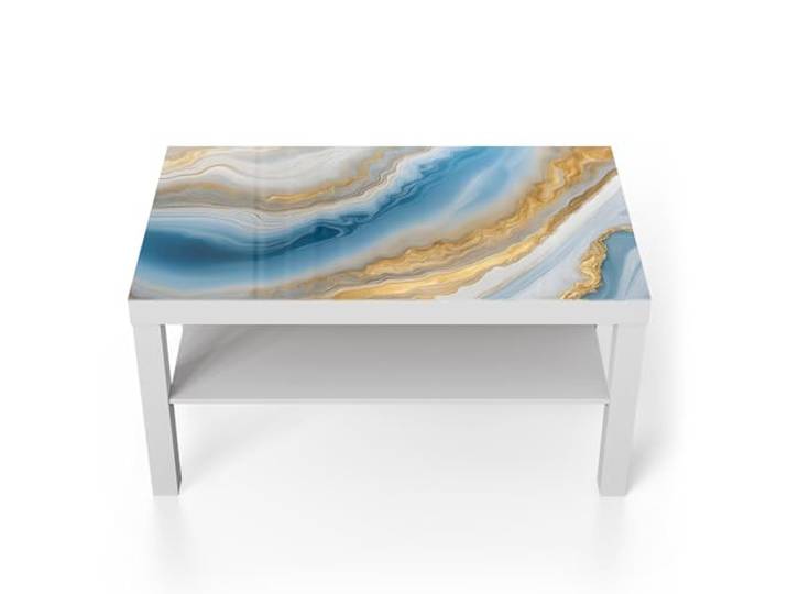DEQORI Glastisch weiß groß 90x50 cm Motiv Goldene Meeresströmung ausgefallener Beistelltisch aus Glas Hochglanz Couchtisch fürs Wohnzimmer moderner Couch Tisch mit Design