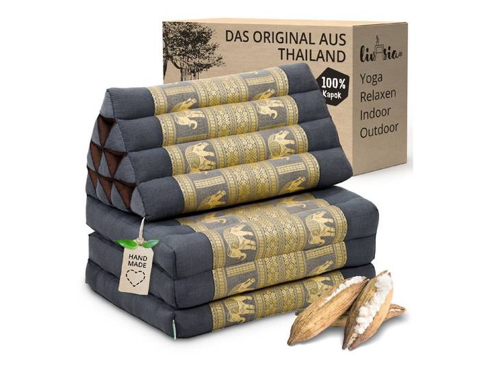 livasia Sitzsack Thaikissen 3 Auflagen (Deluxe) vegan und handgefertigt, 175x55x8cm, Kapok