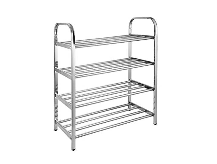 CVdrtyED Schuhregal Organizer Edelstahl-Schuhständer, Schuhregal-Schuhspeicher-Organisator, stapelbarer Schuhorganisator for Schlafzimmer, Schrank, Eintritt Eingangsbereich(4-Tiers)