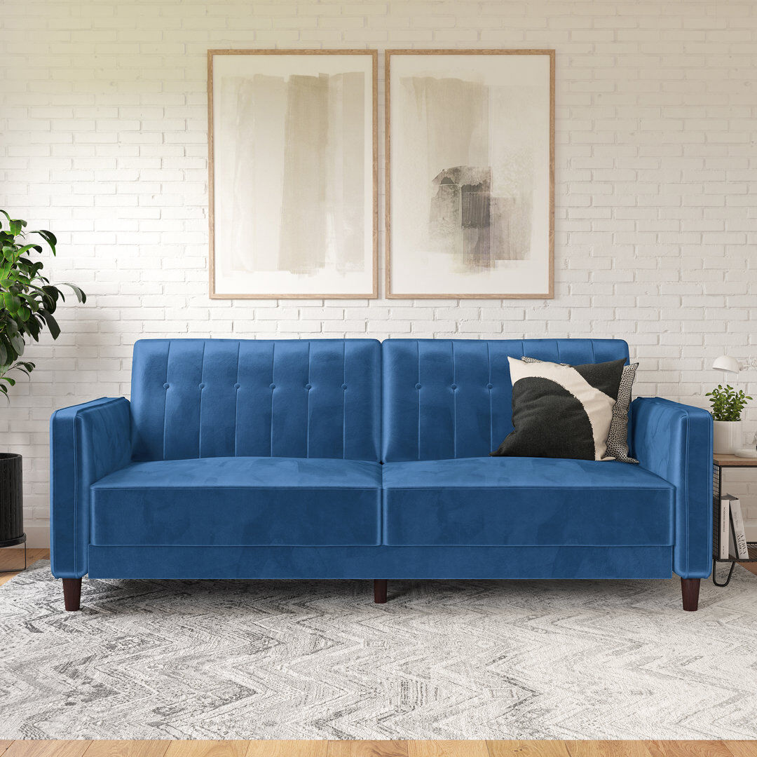 Hykkon Bosco 3 Seater Sofa Bed Vintage design Multi-functional Blue Velvet 86.36cm H X 207cm W X 86.36cm D