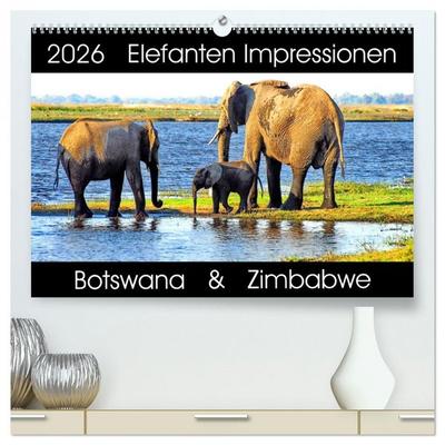 Elefanten Impressionen (hochwertiger Premium Wandkalender 2026 DIN A2 quer), Kunstdruck in Hochglanz