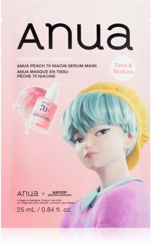 Anua K-Pop Demon Hunters Peach 70% Niacin Mask brightening face mask with collagen 1 pc