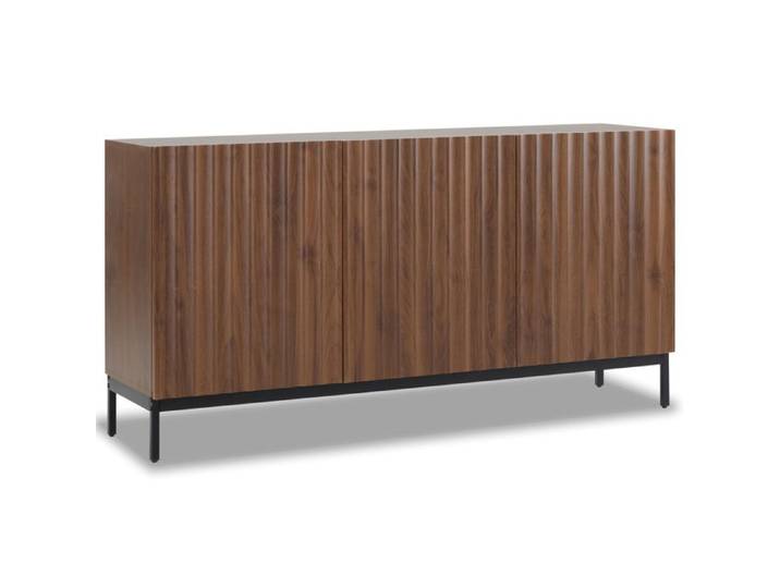 Buffet bas 150 cm – 3 portes ondulées 3D – Marron foncé effet bois