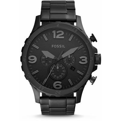 Chronograph FOSSIL "NATE", schwarz (schwarz, schwarz, schwarz), Armbanduhren, Herren, schwarz, Chronograph, Quarzuhr, Armbanduhr, Herrenuhr, Stoppfunktion, Edelstahlarmband,Datum