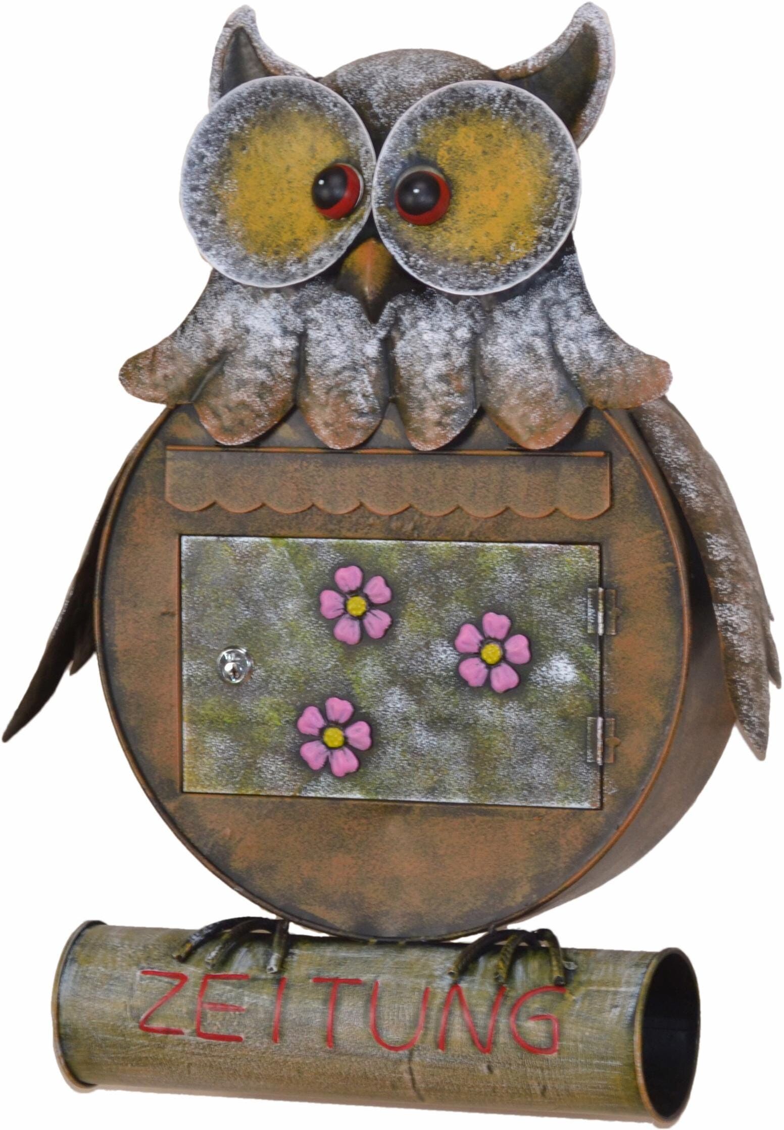 Wandbriefkasten "Eule", braun, B:440mm H:610mm, Metall, HOFMANN LIVING AND MORE, Briefkästen, Wandbriefkasten, aus Metall, für den geschützten Aussenbereich braun Einheitsgröße